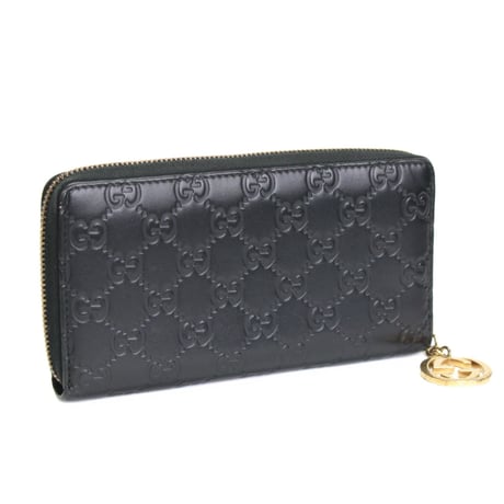 GUCCI Zip-around Wallet Guccissima Leather Black #76471