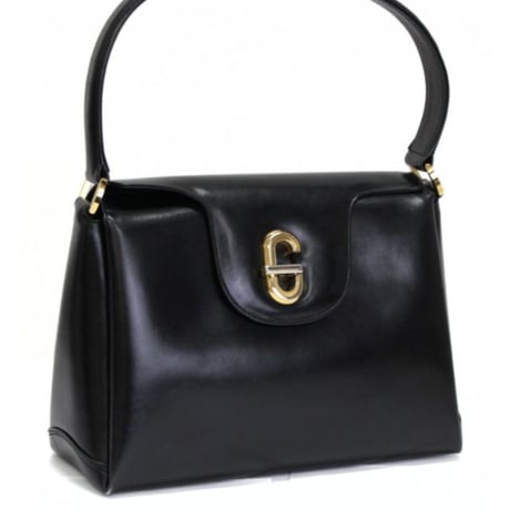 GUCCI Vintage Turnlock Flap Handbag Leather Black #75969