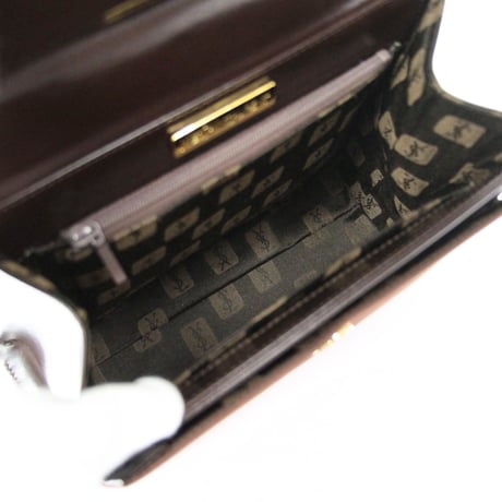 YVES SAINT LAURENT Vintage Boxy Flap Handbag Leather Brown #75667