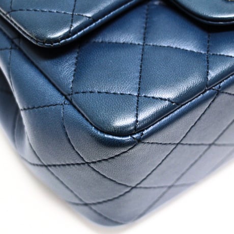 CHANEL Mini Square Flap Bag Quilted Lambskin Blue #75636