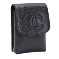 CHANEL CC Logo Cigarette Case Caviar Black #76110
