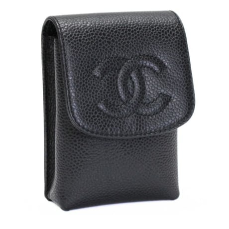 CHANEL CC Logo Cigarette Case Caviar Black #76110