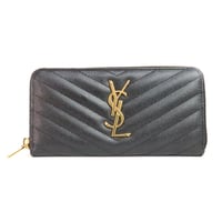 SAINT LAURENT PARIS Cassandra Zip-around Long Wallet Quilted Leather Black #19878