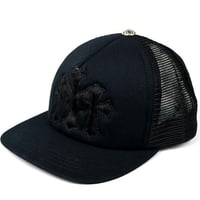 Chrome Hearts 3 Cemetery Cross Calf Hair Patch Tracker Cap #104733