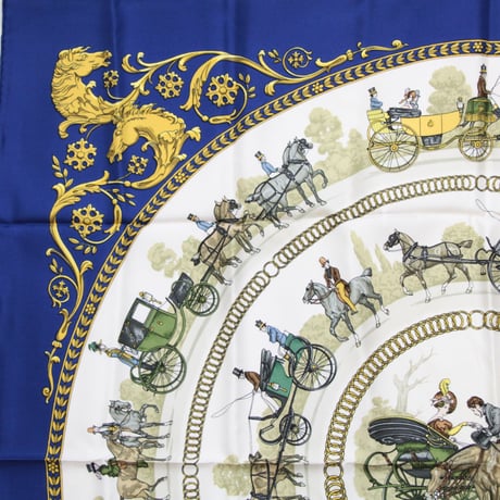 HERMES Carre 90 Silk 100% Scarf Stole "La Promenade de Longchamps" #76750