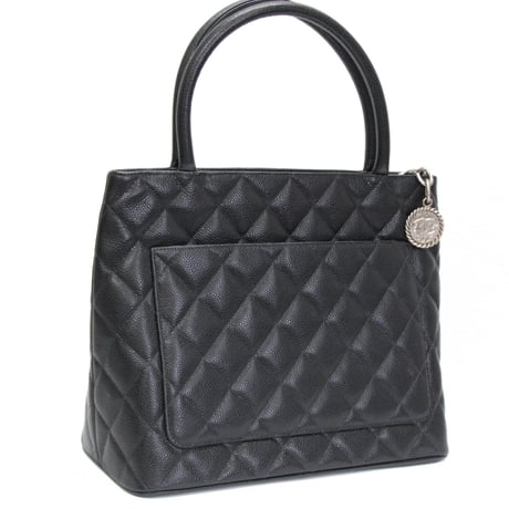 CHANEL Medallion Tote Bag Quilted Caviar Black #76800