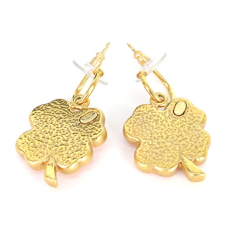 CHANEL Coco Mark Clover Dangle Pierced Earrings Coral Pink Gold-toned 03P #20178