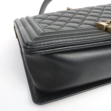 CHANEL Old Medium Boy Chanel 25 Flap Bag Quilted Lambskin Black ＃19640