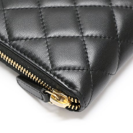CHANEL Zip-around Wallet Quilted Lambskin Black #76225