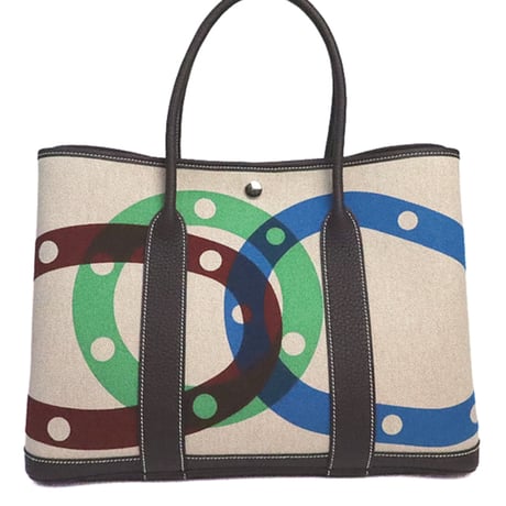 HERMES Garden Party PM Tote Bag "H au Pas" Toile H Negonda Rouge Sellier ＃19552