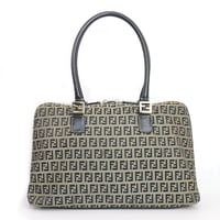 FENDI Handbag Zucchino Canvas Leather Navy ＃19817