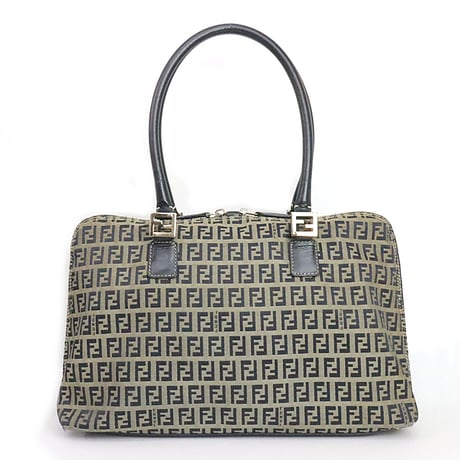 FENDI Handbag Zucchino Canvas Leather Navy ＃19817