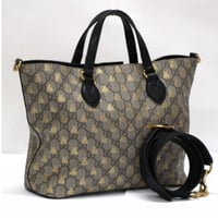GUCCI Tote Bag GG Supreme Bees Canvas Beige Black #75809