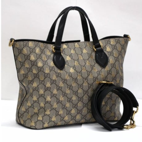 GUCCI Tote Bag GG Supreme Bees Canvas Beige Black #75809