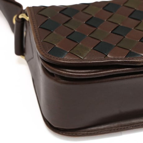 BOTTEGA VENETA Crossbody Bag with Studded Strap Intrecciato Leather Black Brown #75968