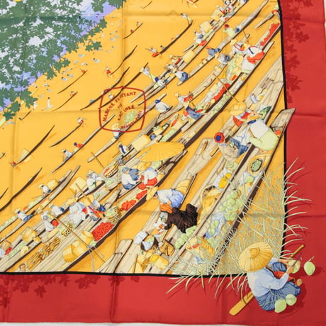 HERMES Carre 90 Silk 100% Scarf Stole "MARCHE FLOTTANT DU LAC INLE" #76443