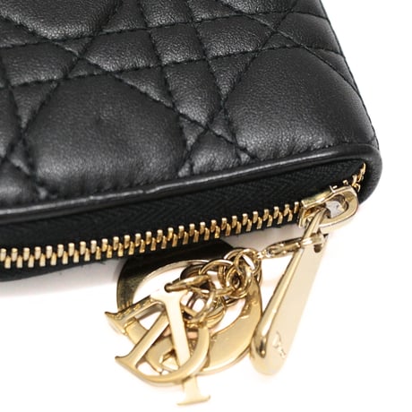 Christian Dior Lady Dior Voyageur Wallet Cannage Lambskin Black #76390
