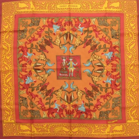 HERMES Carre 90 Silk 100% Scarf Stole "EARLY AMERICA" #76524