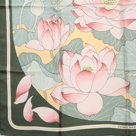 HERMES Carre 90 Silk 100% Scarf Stole "FLEURS DE LOTUS" #76754