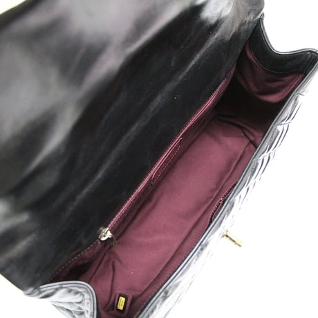 CHANEL Castle Rock Top Handle Flap Bag Quilted Glazed Calfskin Black #76356