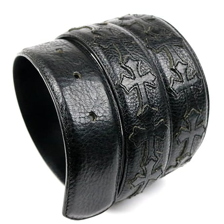 Chrome Hearts 1.5 Cemetery Cross Patch Leather Belt Strap #31804