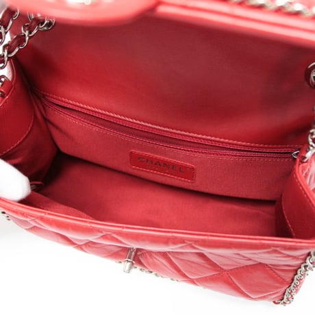 CHANEL Running Chain Around Flap Bag Quilted Crumpled Calfskin Red #75682