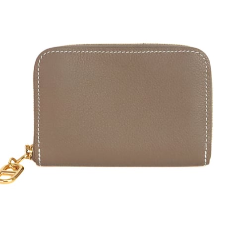 HERMES Zipengo Compact Coin Holder Evercolor Leather Étoupe #20351