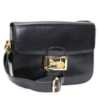 CELINE Horse Carriage Hardware Flap Shoulder Bag Leather Black #76539