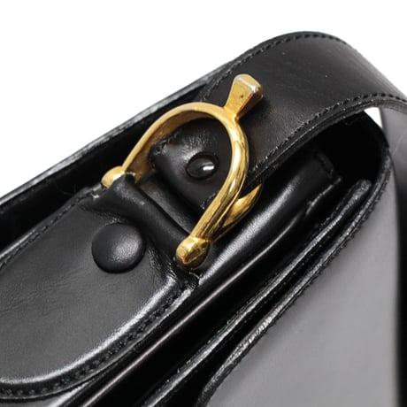 CELINE Horse Carriage Hardware Flap Shoulder Bag Leather Black #76539