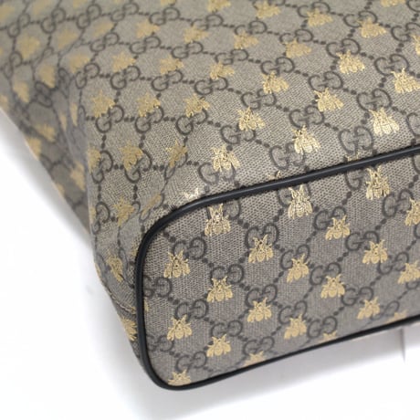 GUCCI Tote Bag GG Supreme Bees Canvas Beige Black #75809