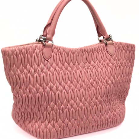 Miu Miu Matelasse Satchel Bag with Bijou Chain Nappa Leather Pink #75586