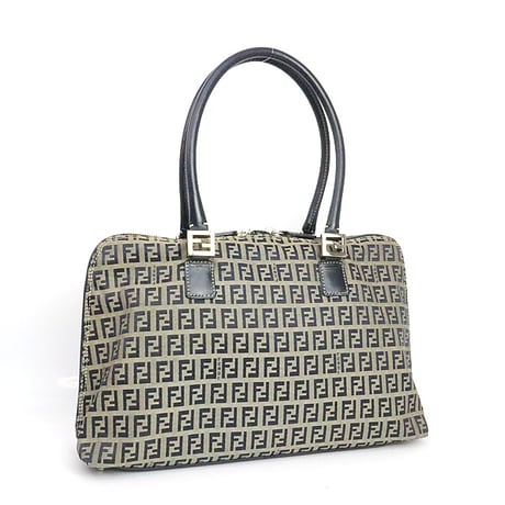 FENDI Handbag Zucchino Canvas Leather Navy ＃19817
