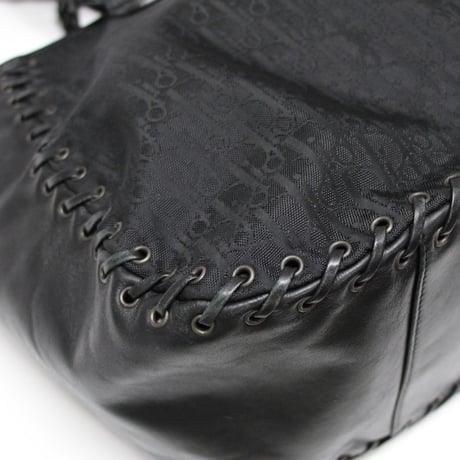 Christian Dior Ethnic Tote Bag Oblique Canvas Leather Black #76439