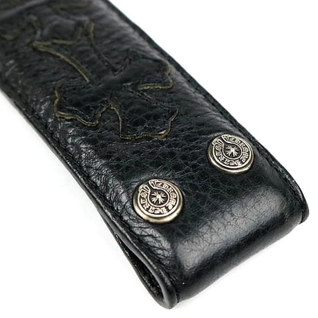 Chrome Hearts 1.5 Cemetery Cross Patch Leather Belt Strap #31804