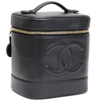 CHANEL CC Logo Vanity Bag Caviar Black #76476