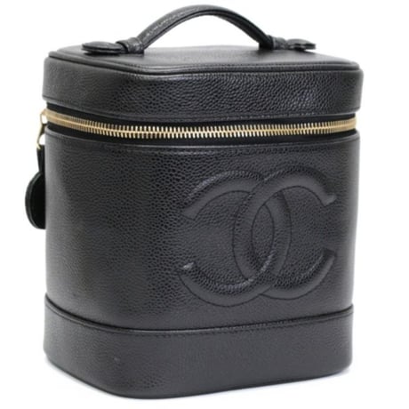 CHANEL CC Logo Vanity Bag Caviar Black #76476