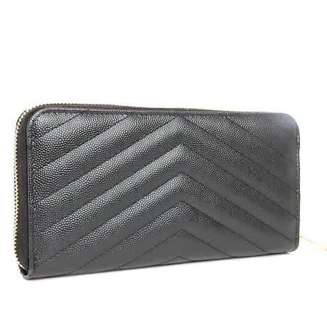 SAINT LAURENT PARIS Cassandra Zip-around Long Wallet Quilted Leather Black #19878