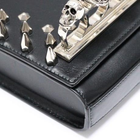 Alexander McQueen Brand-New 4-Ring Skull Knuckle Messenger Bag Black #32233