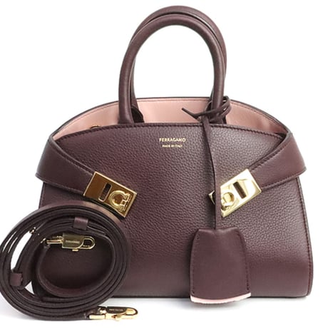 Salvatore Ferragamo XS Hug Handbag Bag Leather Bordeaux Pink #19751