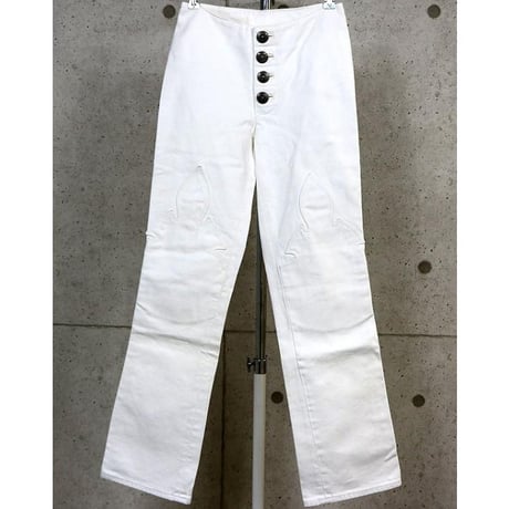 Chrome Hearts Old Women's Fleur Knee Cross Ball Button Fly Denim Pants White #103944