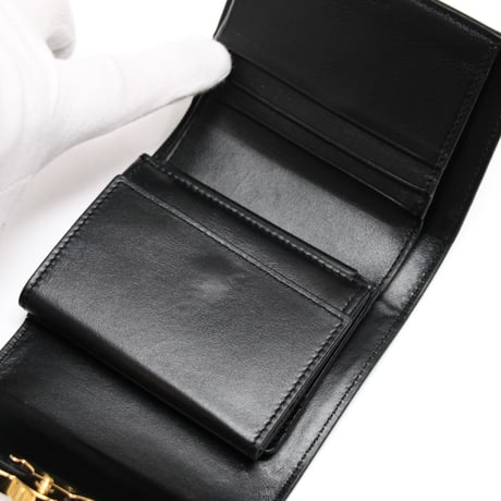 CELINE Small Triomphe Flap Wallet Calfskin Black #75696