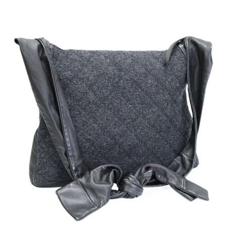 CHANEL Girl Shoulder Bag Quilted Wool Lambskin Black Gray #76172