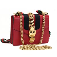 GUCCI Mini Sylvie Web Shoulder Bag Leather Red #76204