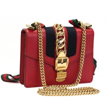 GUCCI Mini Sylvie Web Shoulder Bag Leather Red #76204