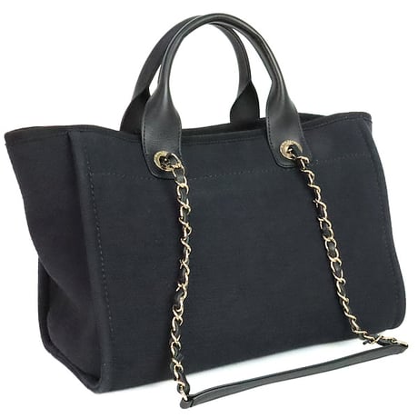 CHANEL Medium Deauville Tote Bag Canvas Black #20309