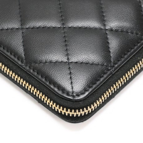 CHANEL Zip-around Wallet Quilted Lambskin Black #76225