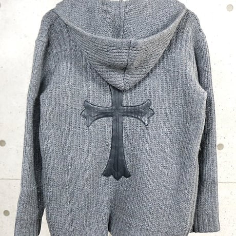 Chrome Hearts Cashmere Large Cross Patch Knit Zip Hoodie Gray＃104904
