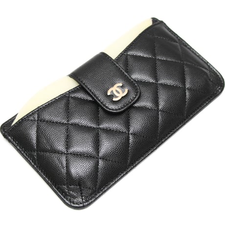 CHANEL Phone Holder Wallet on Chain Quilted Caviar Black #75683