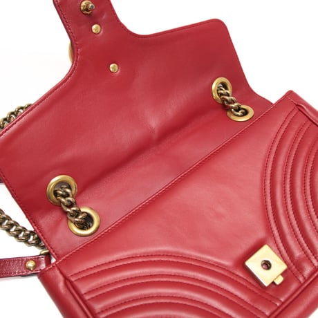 GUCCI Medium GG Marmont Flap Bag Quilted Leather Red #76730