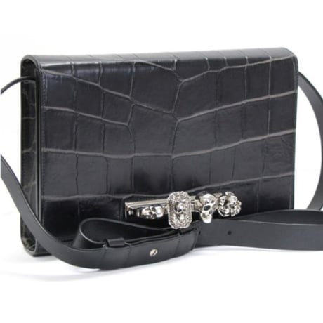 Alexander McQueen 4-Ring Skull Knuckle Shoulder Bag Leather Black #32105